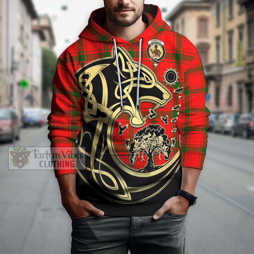 Tartan Vibes Clothing Darroch Tartan Hoodie with Family Crest Celtic Wolf Style