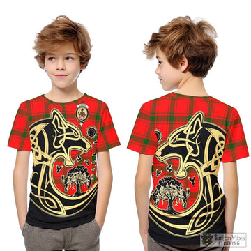 Darroch Tartan Kid T-Shirt with Family Crest Celtic Wolf Style