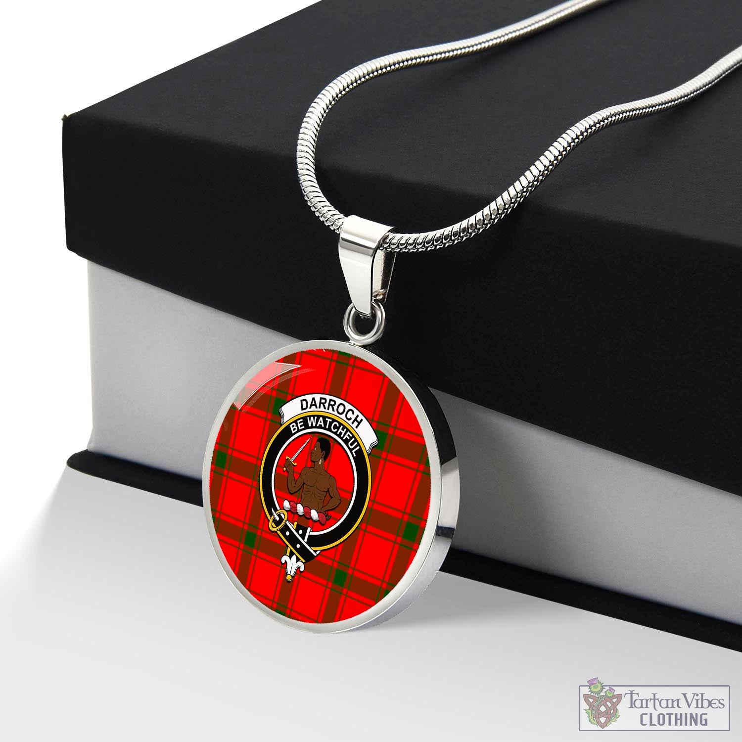 Tartan Vibes Clothing Darroch Tartan Circle Necklace with Family Crest