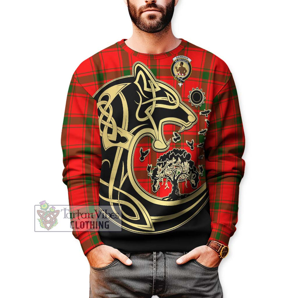 Darroch Tartan Sweatshirt with Family Crest Celtic Wolf Style Unisex - Tartan Vibes Clothing