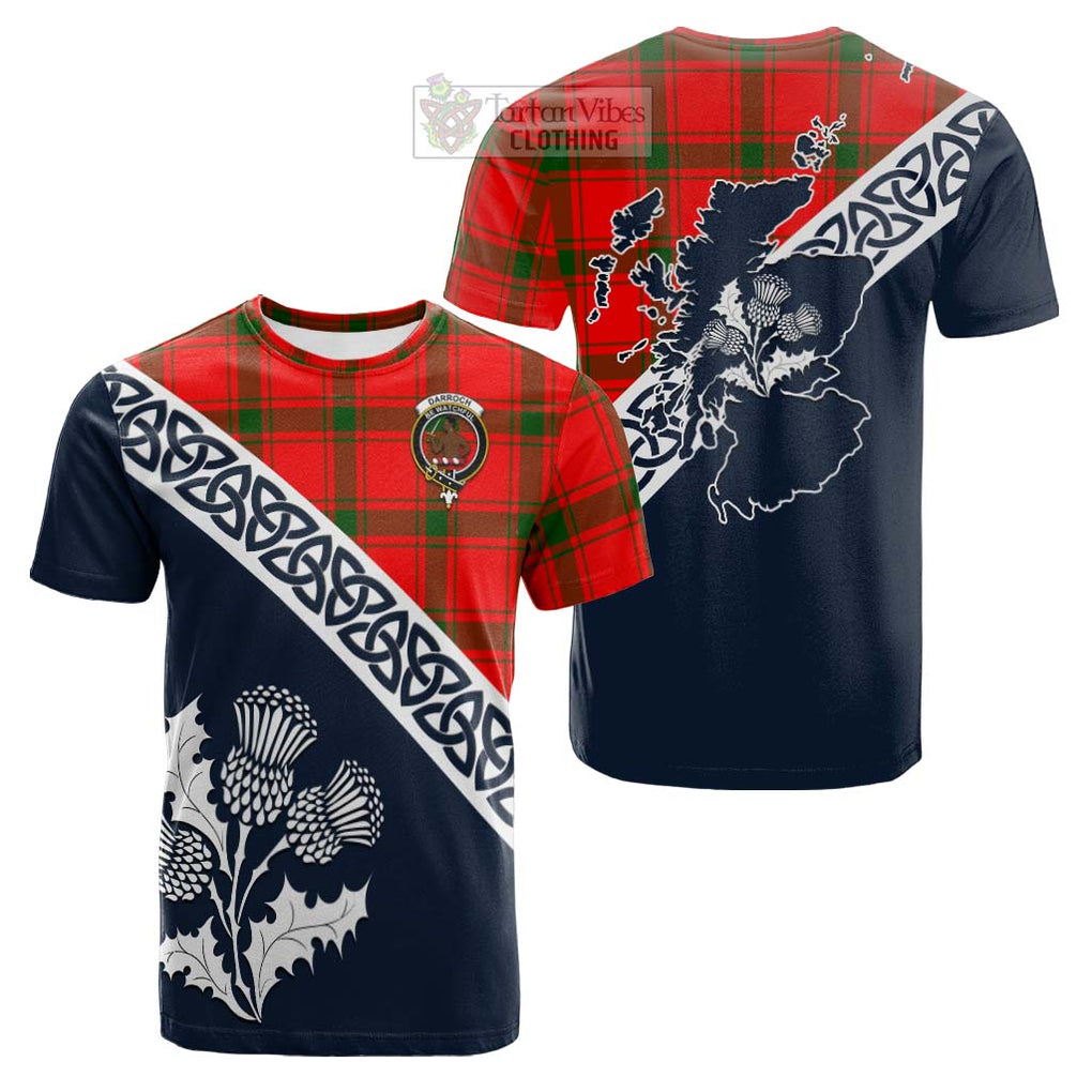 Tartan Vibes Clothing Darroch Tartan Cotton T-shirt Featuring Thistle and Scotland Map