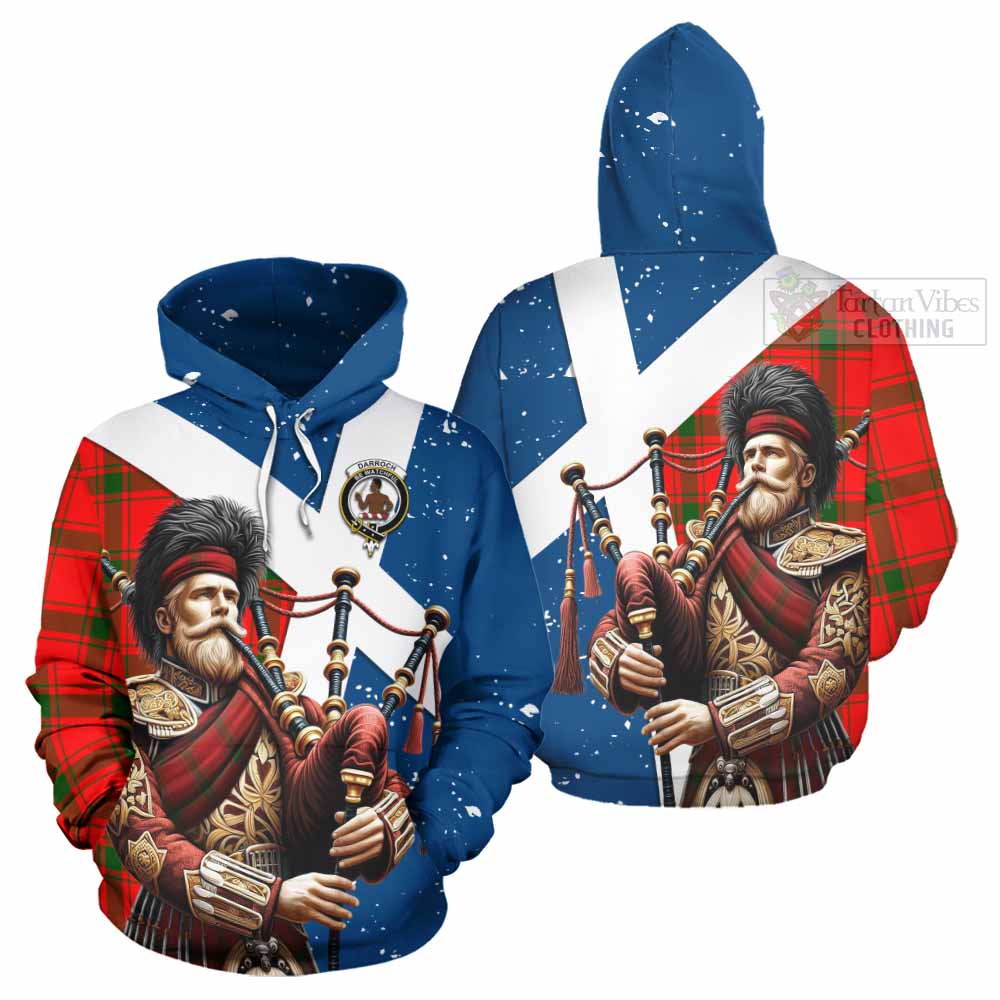 Tartan Vibes Clothing Darroch Tartan Hoodie with Family Crest Scottish Bagpiper Vibes