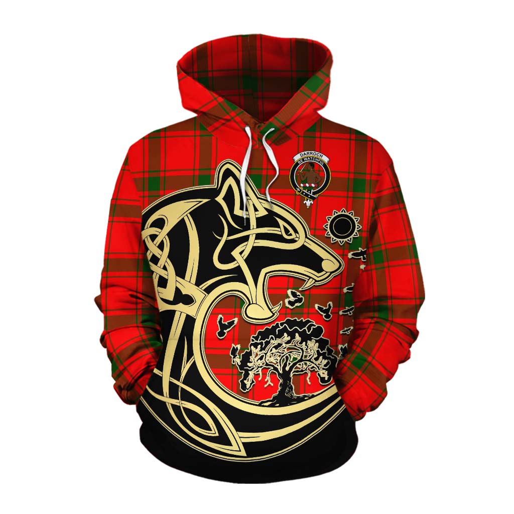 Tartan Vibes Clothing Darroch Tartan Cotton Hoodie with Family Crest Celtic Wolf Style