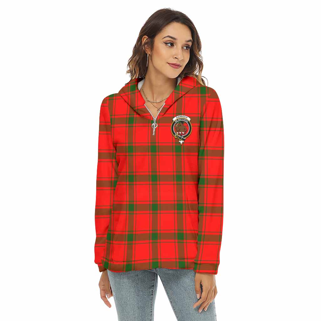 Tartan Vibes Clothing Darroch Tartan Crest Women's Borg  Half Zip Fleece Hoodie