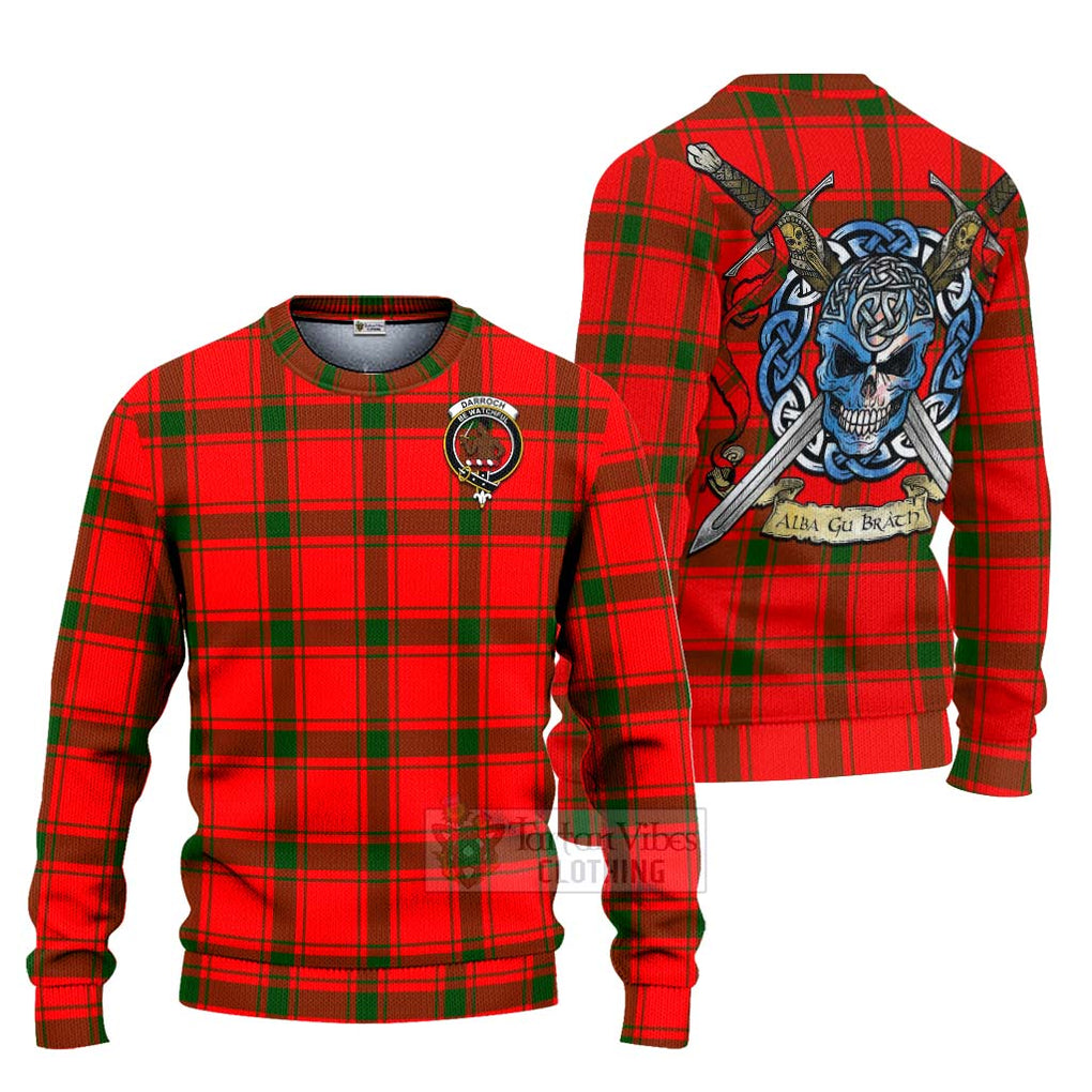 Tartan Vibes Clothing Darroch Tartan Knitted Sweater with Family Crest Celtic Skull Style