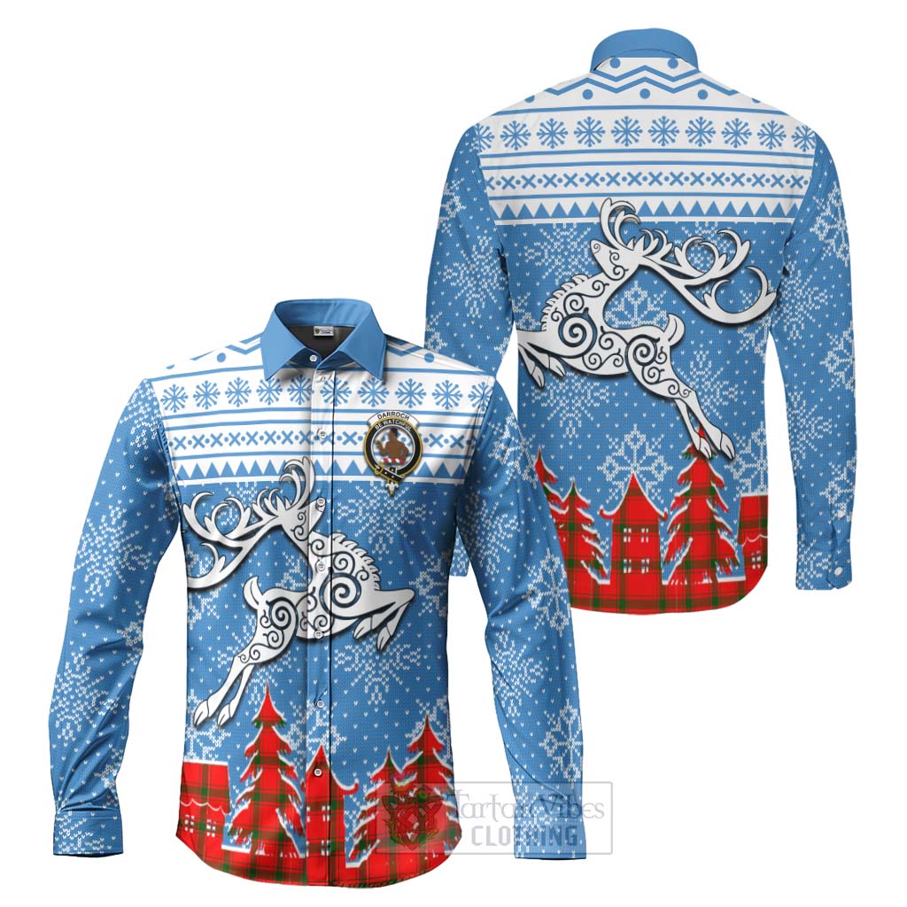 Tartan Vibes Clothing Darroch Clan Christmas Long Sleeve Button Shirt Celtic Reindeer Style