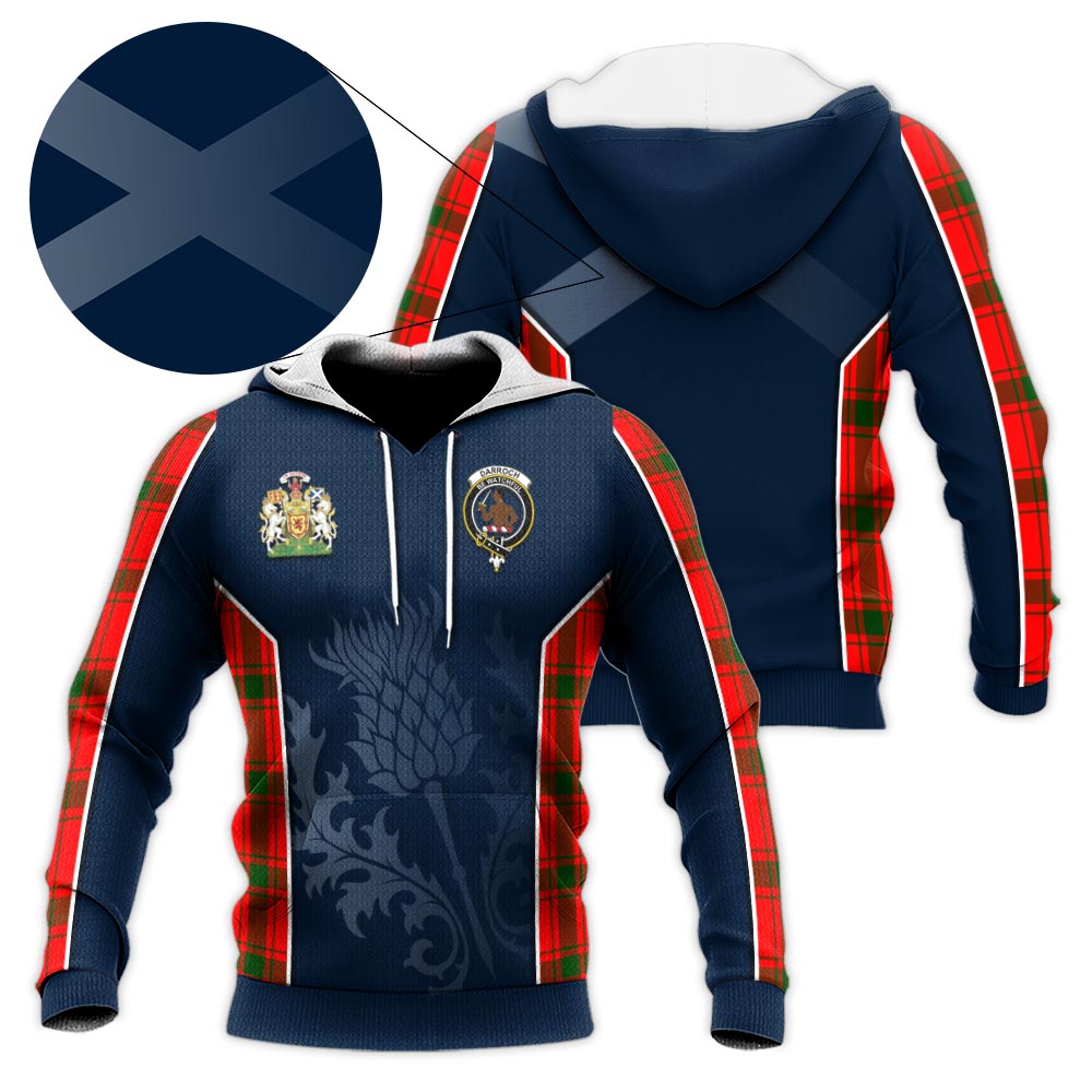 Tartan Vibes Clothing Darroch Tartan Knitted Hoodie with Family Crest and Scottish Thistle Vibes Sport Style