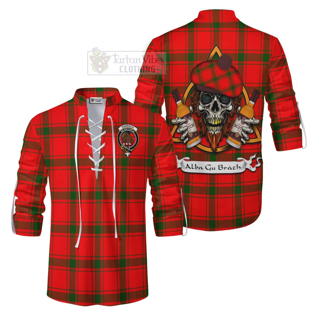 Tartan Vibes Clothing Darroch Tartan Ghillie Kilt Shirt with Family Crest and Bearded Skull Holding Bottles of Whiskey