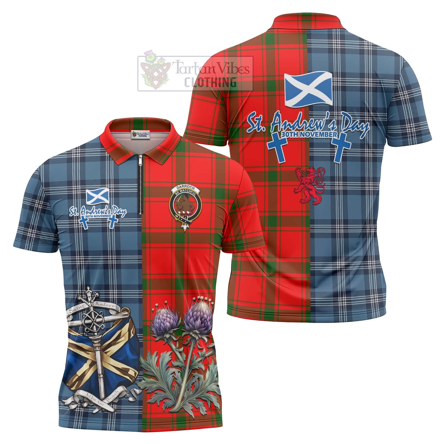 Tartan Vibes Clothing Darroch Tartan Zipper Polo Shirt Happy St. Andrew's Day Half Tartan Style