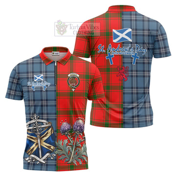 Darroch Tartan Zipper Polo Shirt Happy St. Andrew's Day Half Tartan Style