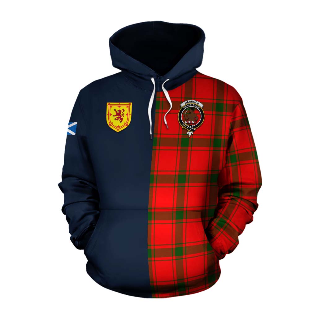 Tartan Vibes Clothing Darroch Tartan Cotton Hoodie Alba with Scottish Lion Royal Arm Half Style