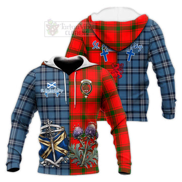 Darroch Tartan Knitted Hoodie Happy St. Andrew's Day Half Tartan Style