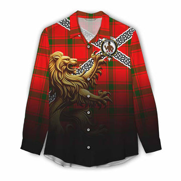 Darroch Crest Tartan Women's Casual Shirt with Golden Lion Emblem Celtic Style Female - Tartan Vibes Clothing