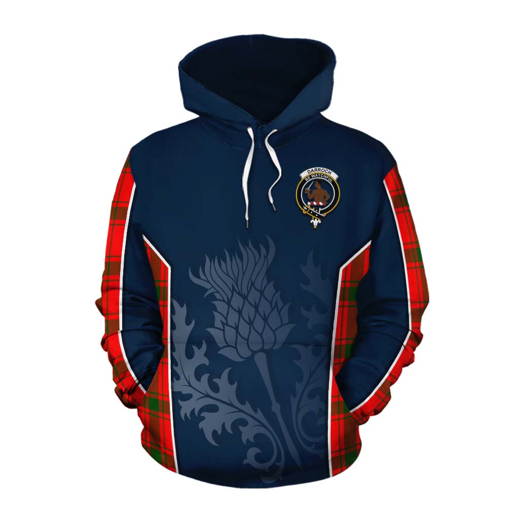 Tartan Vibes Clothing Darroch Tartan Cotton Hoodie with Family Crest and Scottish Thistle Vibes Sport Style