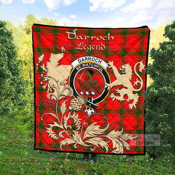 Darroch Tartan Quilt with Family Crest and Scottish Symbol Style