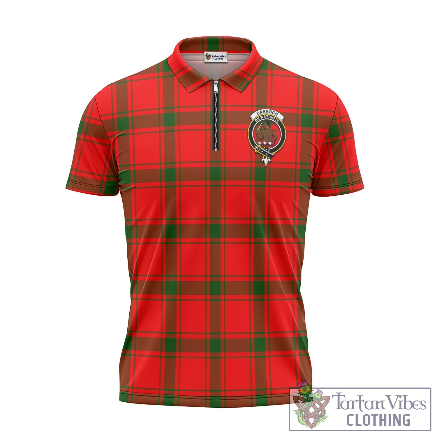 Tartan Vibes Clothing Darroch Tartan Zipper Polo Shirt with Family Crest