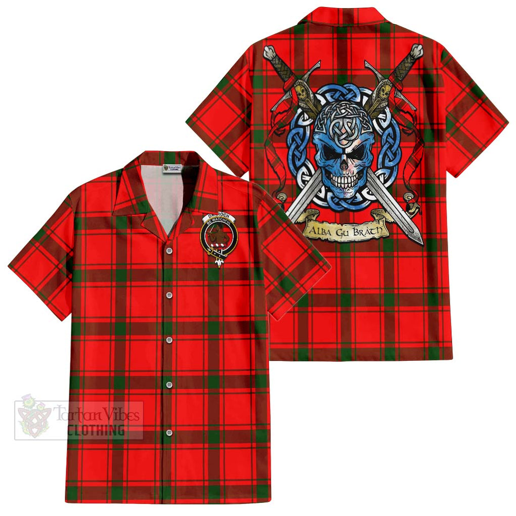 Tartan Vibes Clothing Darroch Tartan Short Sleeve Button Shirt with Family Crest Celtic Skull Style