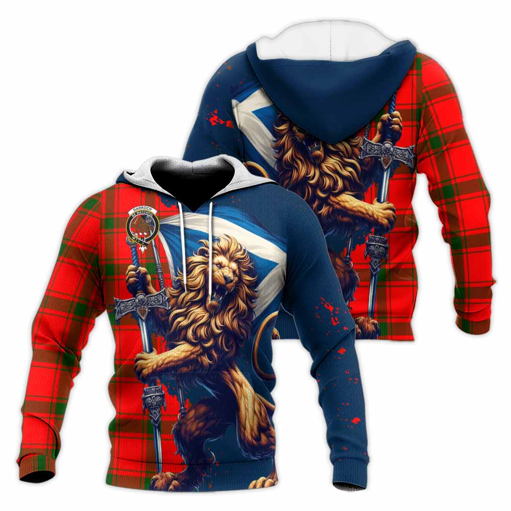 Tartan Vibes Clothing Darroch Tartan Family Crest Knitted Hoodie with Scottish Majestic Lion