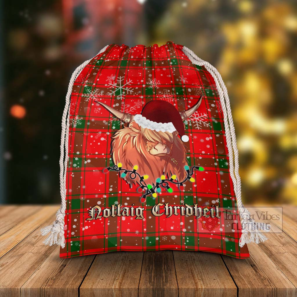 Tartan Vibes Clothing Darroch Tartan Christmas Santa's Bag with Highland Cow