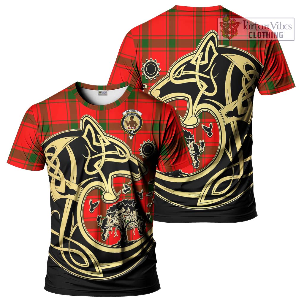 Tartan Vibes Clothing Darroch Tartan T-Shirt with Family Crest Celtic Wolf Style