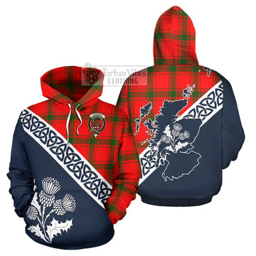 Darroch Tartan Hoodie Featuring Thistle and Scotland Map