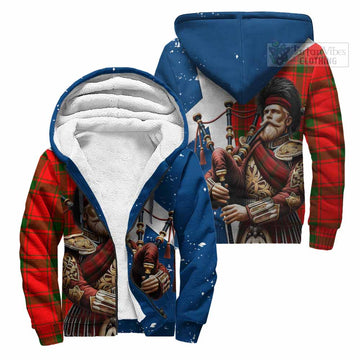 Darroch Tartan Sherpa Hoodie with Family Crest Scottish Bagpiper Vibes