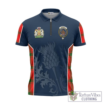 Darroch Tartan Zipper Polo Shirt with Family Crest and Scottish Thistle Vibes Sport Style