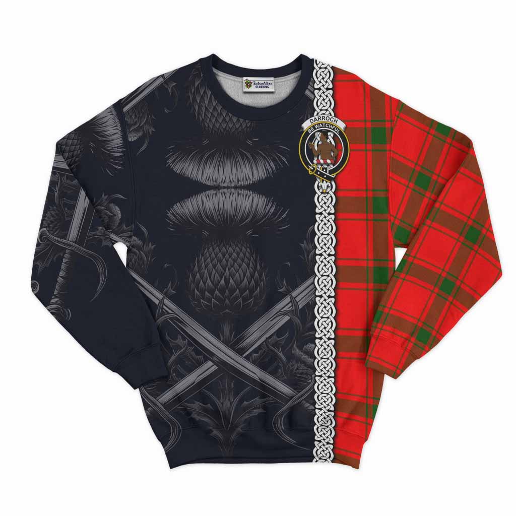 Tartan Vibes Clothing Darroch Tartan Sweatshirt with Family Crest Cross Sword Thistle Celtic Vibes