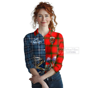 Darroch Tartan Women's Casual Shirt Happy St. Andrew's Day Half Tartan Style