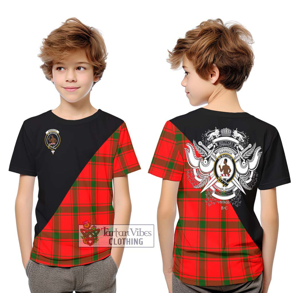 Darroch Tartan Kid T-Shirt with Family Crest and Military Logo Style Youth XL Size14 - Tartanvibesclothing Shop