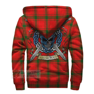 Darroch Tartan Sherpa Hoodie with Family Crest Celtic Skull Style