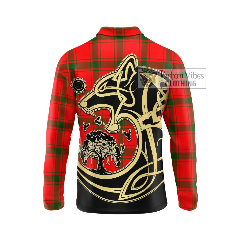 Tartan Vibes Clothing Darroch Tartan Long Sleeve Polo Shirt with Family Crest Celtic Wolf Style