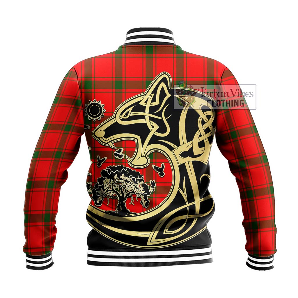 Tartan Vibes Clothing Darroch Tartan Baseball Jacket with Family Crest Celtic Wolf Style