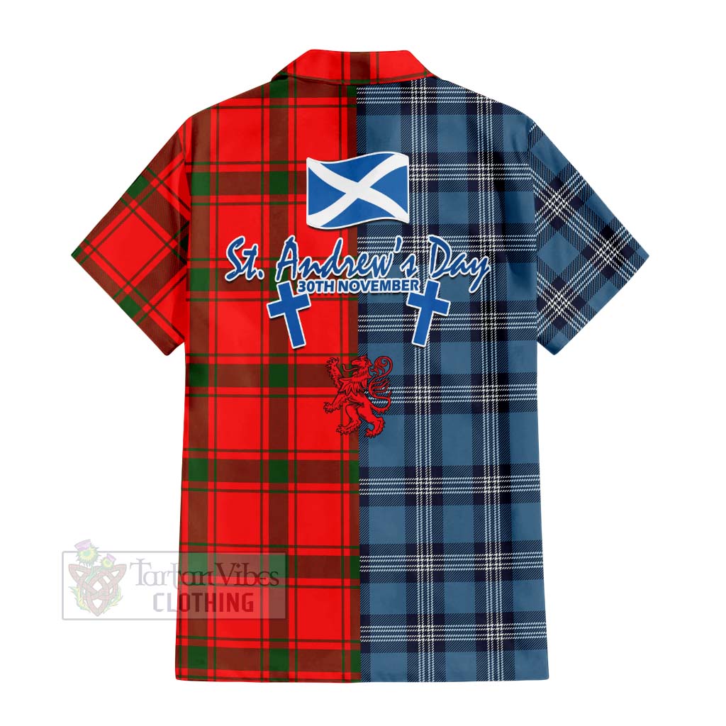 Tartan Vibes Clothing Darroch Tartan Short Sleeve Button Shirt Happy St. Andrew's Day Half Tartan Style