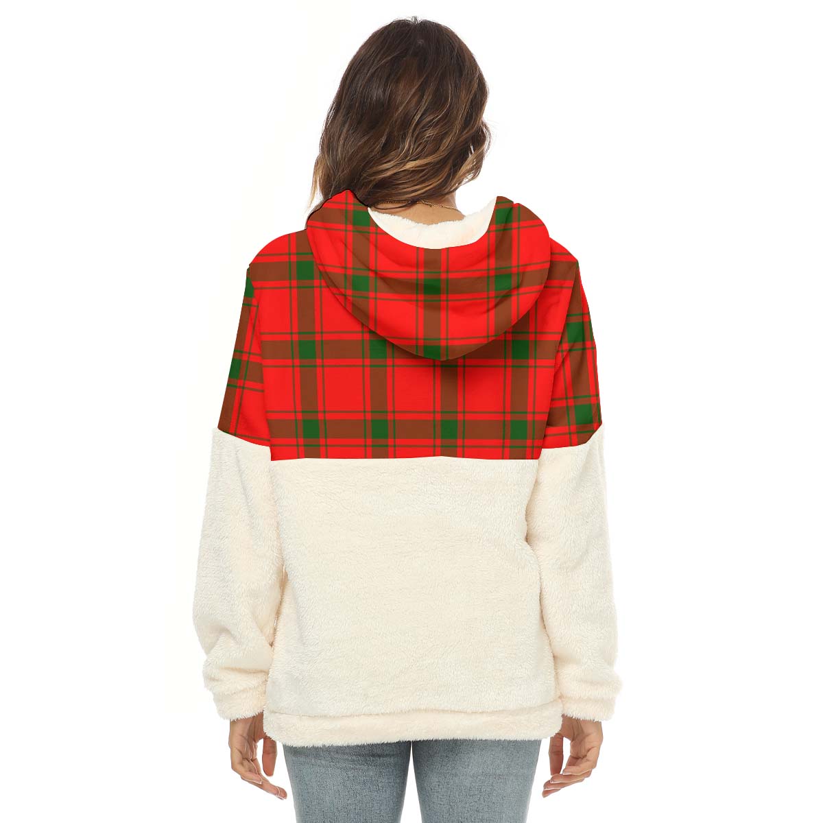 Darroch Tartan Women's Borg Fleece Hoodie With Half Zip with Family Crest - Tartanvibesclothing