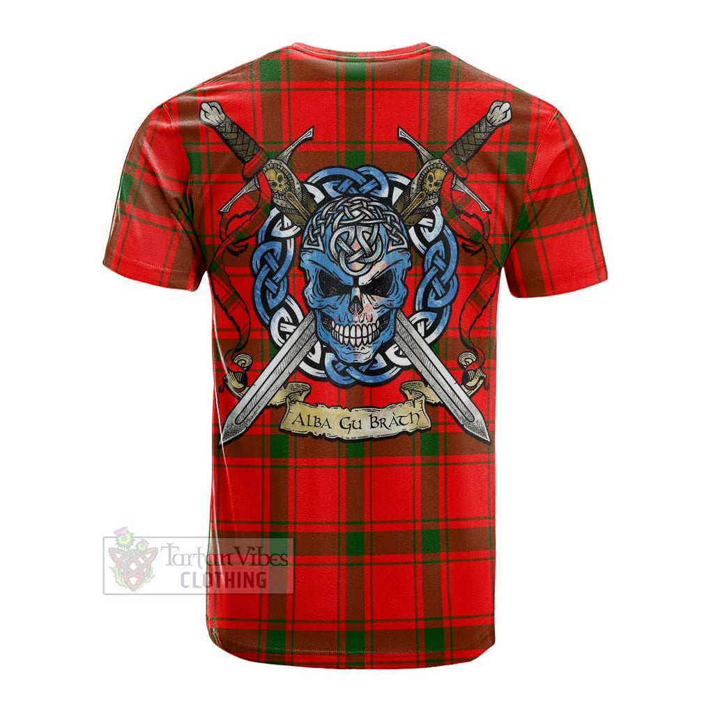 Tartan Vibes Clothing Darroch Tartan Cotton T-shirt with Family Crest Celtic Skull Style