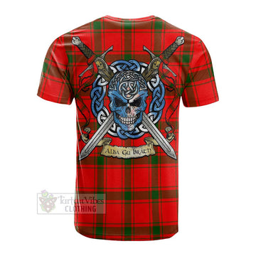 Darroch Tartan Cotton T-shirt with Family Crest Celtic Skull Style