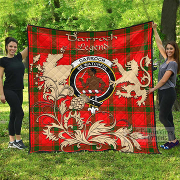 Darroch Tartan Quilt with Family Crest and Scottish Symbol Style