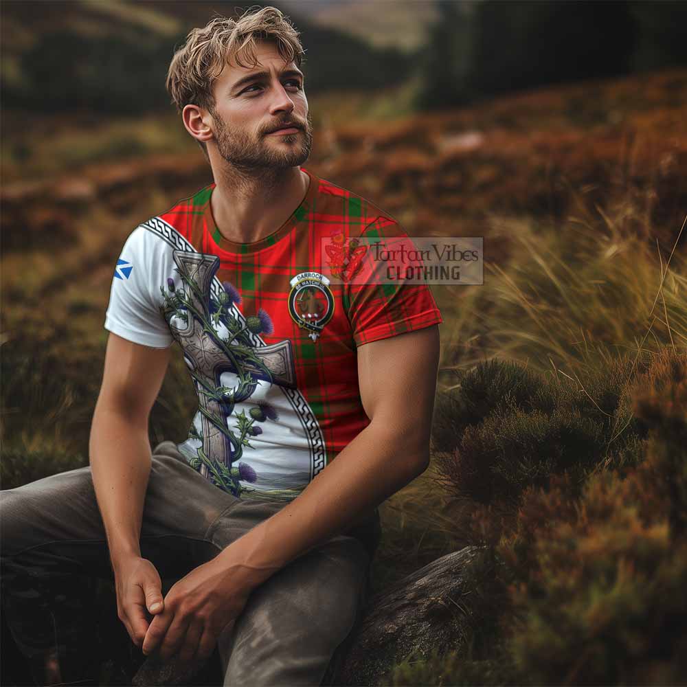 Tartan Vibes Clothing Darroch Agnew Tartan T-Shirt with Family Crest and St. Andrew's Cross Accented by Thistle Vines