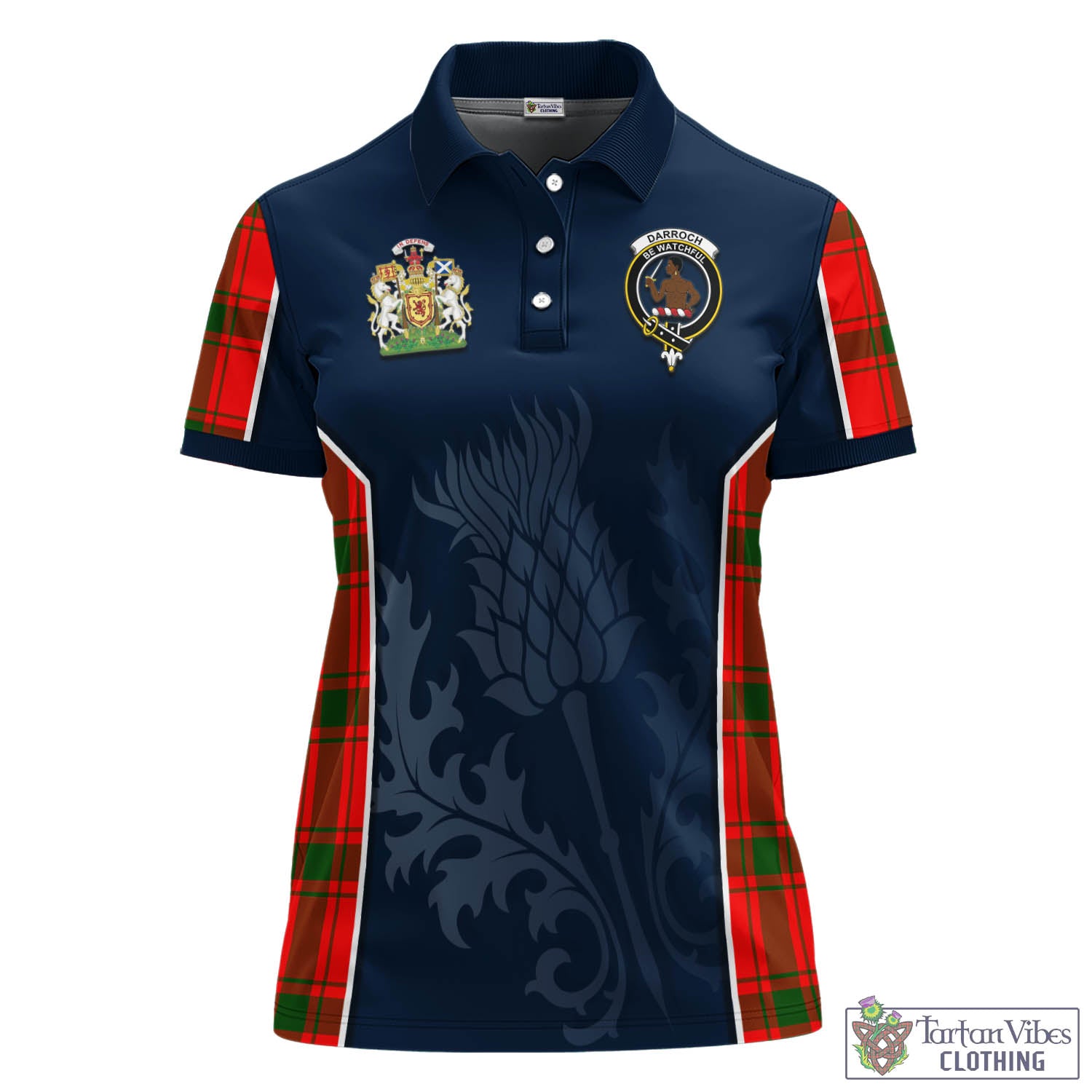 Tartan Vibes Clothing Darroch Tartan Women's Polo Shirt with Family Crest and Scottish Thistle Vibes Sport Style