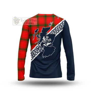 Darroch Tartan Long Sleeve T-Shirt Featuring Thistle and Scotland Map - Tartan Vibes Clothing