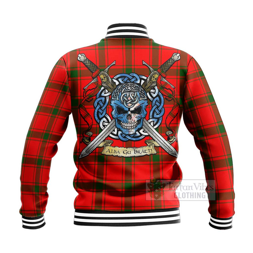 Tartan Vibes Clothing Darroch Tartan Baseball Jacket with Family Crest Celtic Skull Style