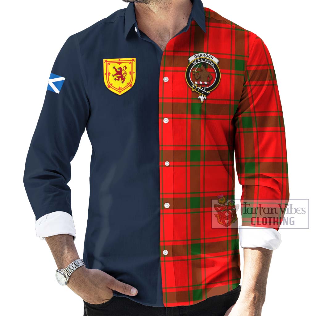 Tartan Vibes Clothing Darroch Tartan Long Sleeve Button Shirt with Scottish Lion Royal Arm Half Style