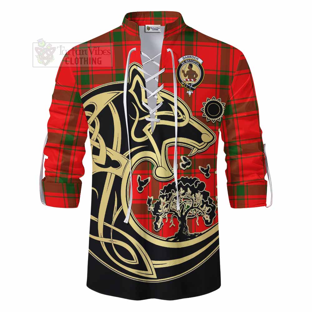 Tartan Vibes Clothing Darroch Tartan Ghillie Kilt Shirt with Family Crest Celtic Wolf Style