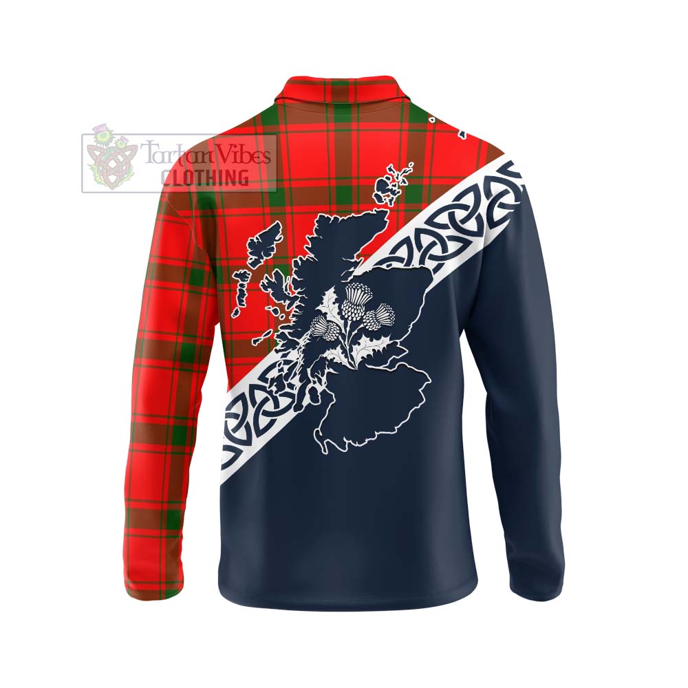 Tartan Vibes Clothing Darroch Tartan Long Sleeve Polo Shirt Featuring Thistle and Scotland Map