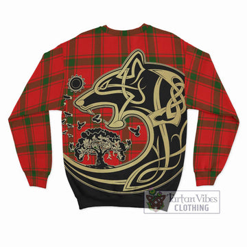 Darroch Tartan Sweatshirt with Family Crest Celtic Wolf Style