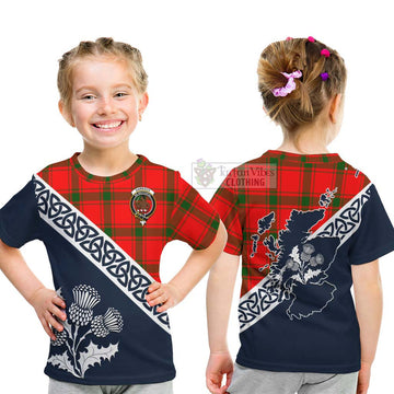 Darroch Tartan Kid T-Shirt Featuring Thistle and Scotland Map