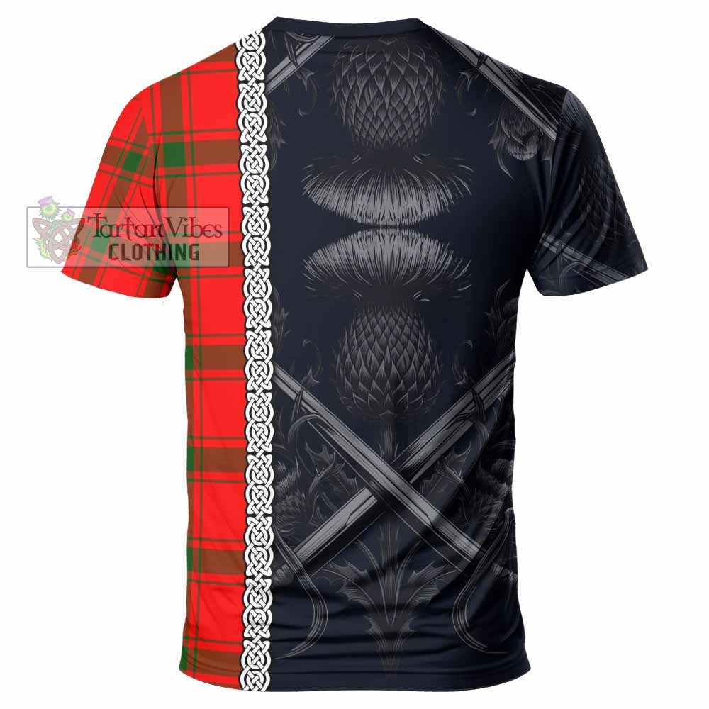 Tartan Vibes Clothing Darroch Tartan T-Shirt with Family Crest Cross Sword Thistle Celtic Vibes