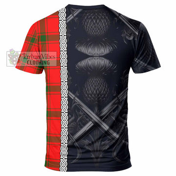 Darroch Tartan T-Shirt with Family Crest Cross Sword Thistle Celtic Vibes