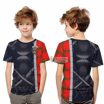 Darroch Tartan Kid T-Shirt with Family Crest Cross Sword Thistle Celtic Vibes